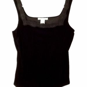 Cabi Black Velvet and Lace Tank